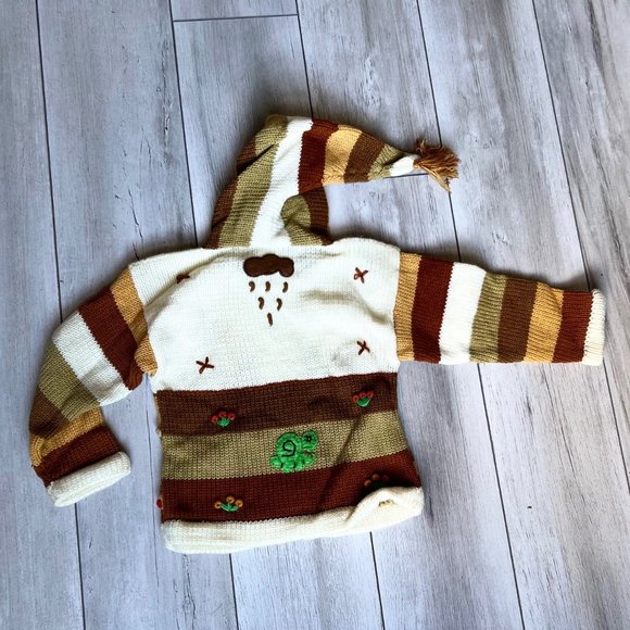 Beautiful handmade sweater jacket made in Peru with zipper and hoodie SIZE 4 - Picture 2 of 2